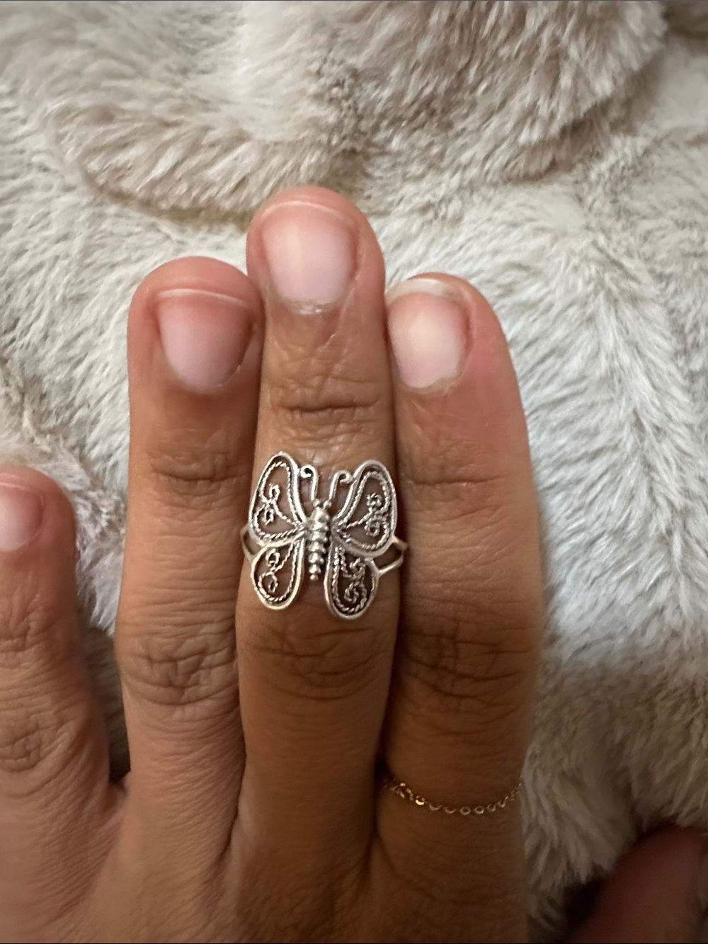 Sterling Silver Butterfly Filigree Ring - Silver